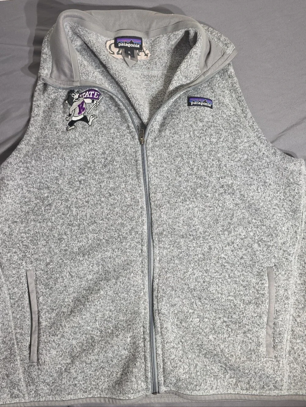Patagonia Gray Fleece Vest Kansas State Logo Alpha Chi Omega